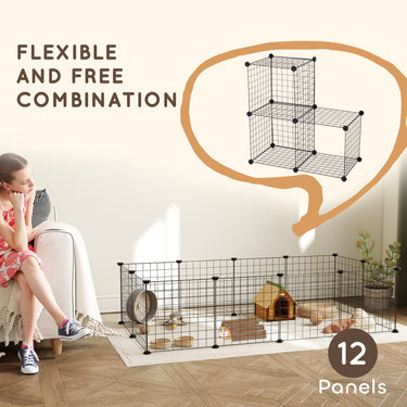 PawHut Pet Playpen, DIY Cage House for Small Animals, Guinea Pigs, Hedgehogs, Black