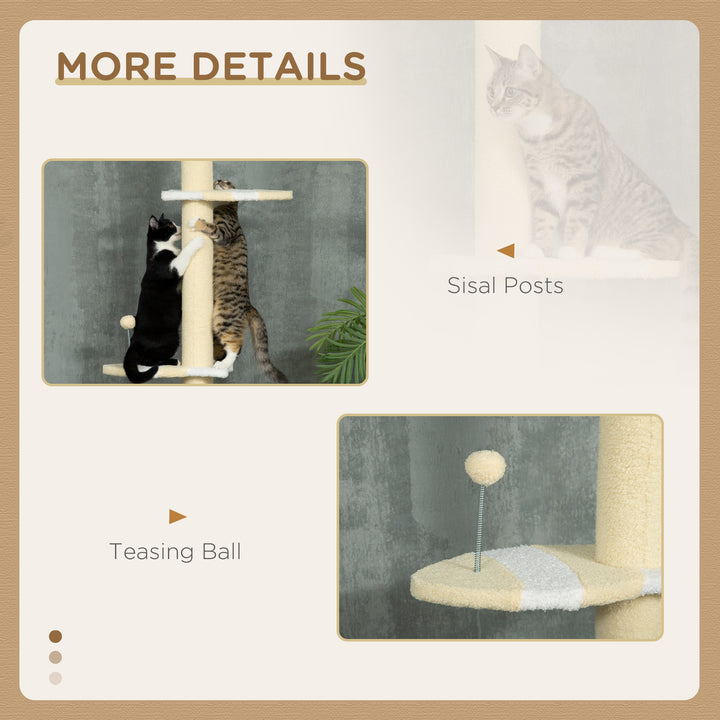 PawHut 87"-102" Floor to Ceiling Cat Tree w/ Sisal Scratching Posts, Anti-tip Kit, Perches, Toy Ball, Yellow