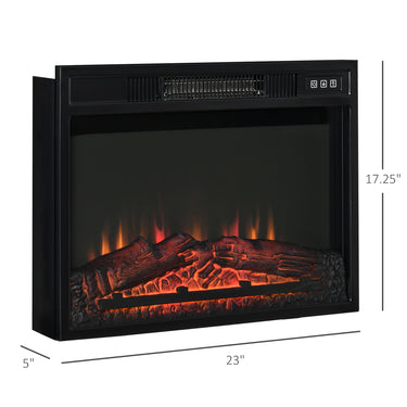 HOMCOM 23" Electric Fireplace Insert for Wooden Cabinet, Recessed Fireplace Heater with Realistic Log Flames, Adjustable Brightness, 1400W, Black