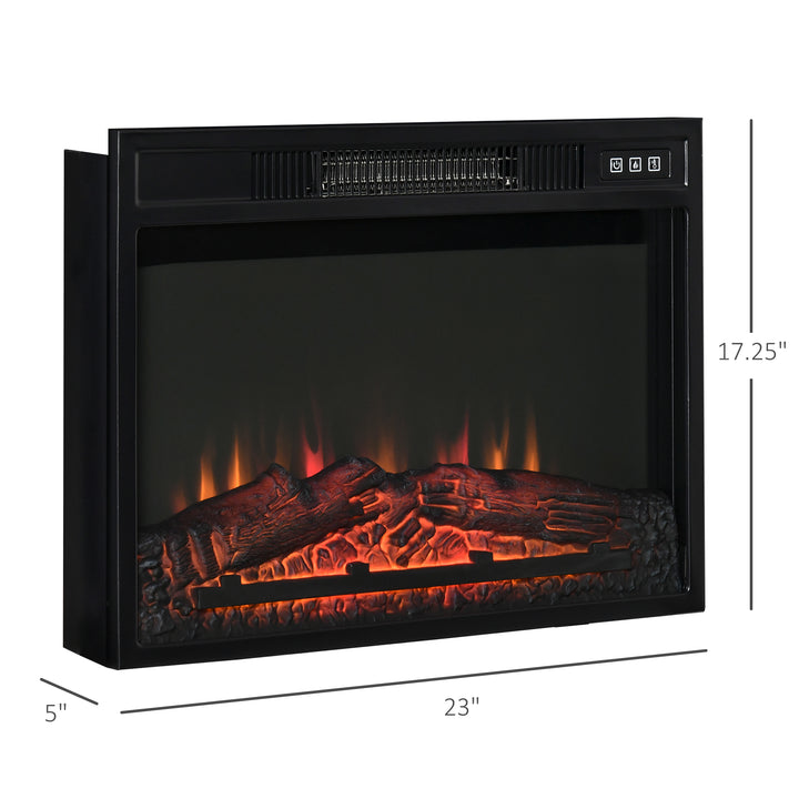 HOMCOM 23" Electric Fireplace Insert for Wooden Cabinet, Recessed Fireplace Heater with Realistic Log Flames, Adjustable Brightness, 1400W, Black