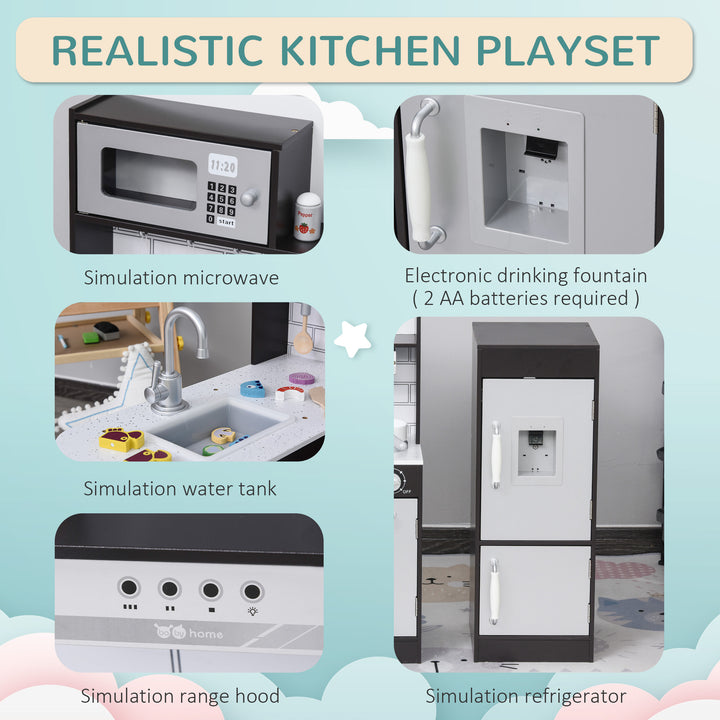 Qaba Kids Kitchen Play Cooking Toy Set for Children with Drinking Fountain, Microwave, Accessories, White