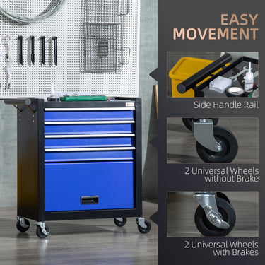 DURHAND 4-Drawer Tool Chest with 4 Wheels, Rolling Tool Box and Storage Cabinet, Portable Tool Organizer for Garage, Red