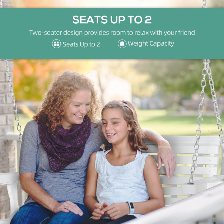 Outsunny 2 Seater Porch Swing Wooden Patio Swing Chair Seat with Cup Holder and Chains Outdoor Swing Bench for Garden Yard, Black