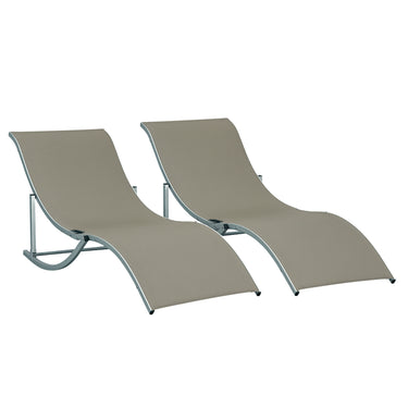 Outsunny Pool Chaise Lounge Chairs Set of 2, S-shaped Foldable Outdoor Chaise Lounge Chair Reclining for Patio Beach Garden With 264lbs Weight Capacity, Light Grey