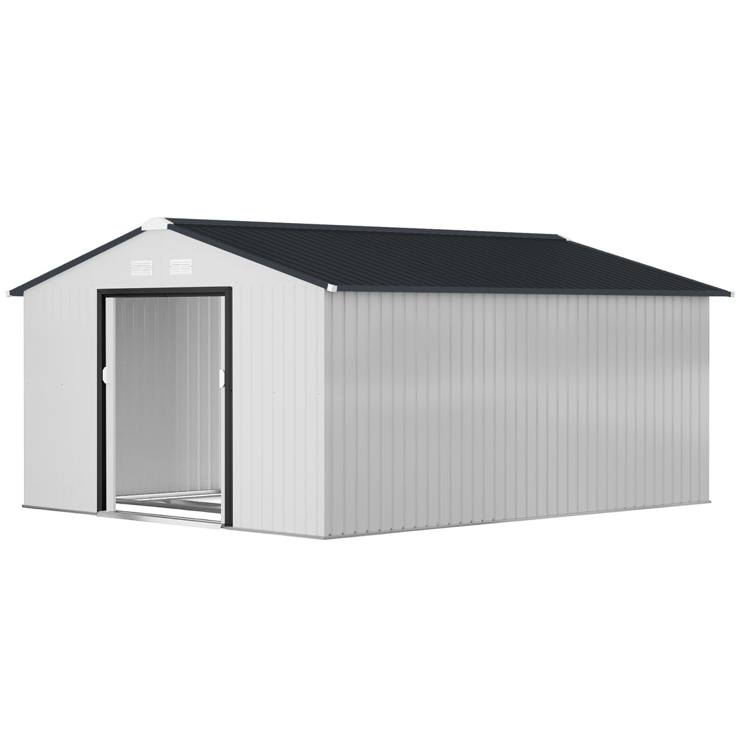 Outsunny 11' x 13'Garden Storage Shed w/ Foundation Kit Metal Tool Storage House w/ Double Doors Yellow