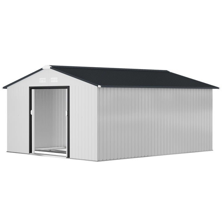 Outsunny 11' x 13'Garden Storage Shed w/ Foundation Kit Metal Tool Storage House w/ Double Doors Yellow