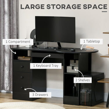 HOMCOM Computer Desk with Storage, Home Office Laptop Table with Shelves and Drawers, Modern Workstation Desk with Keyboard Tray for Study, Living Room, Black