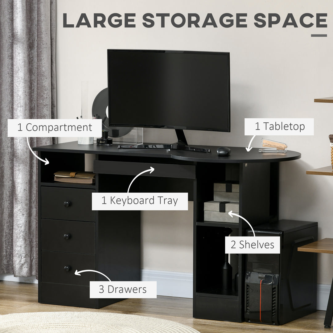 HOMCOM Computer Desk with Storage, Home Office Laptop Table with Shelves and Drawers, Modern Workstation Desk with Keyboard Tray for Study, Living Room, Black