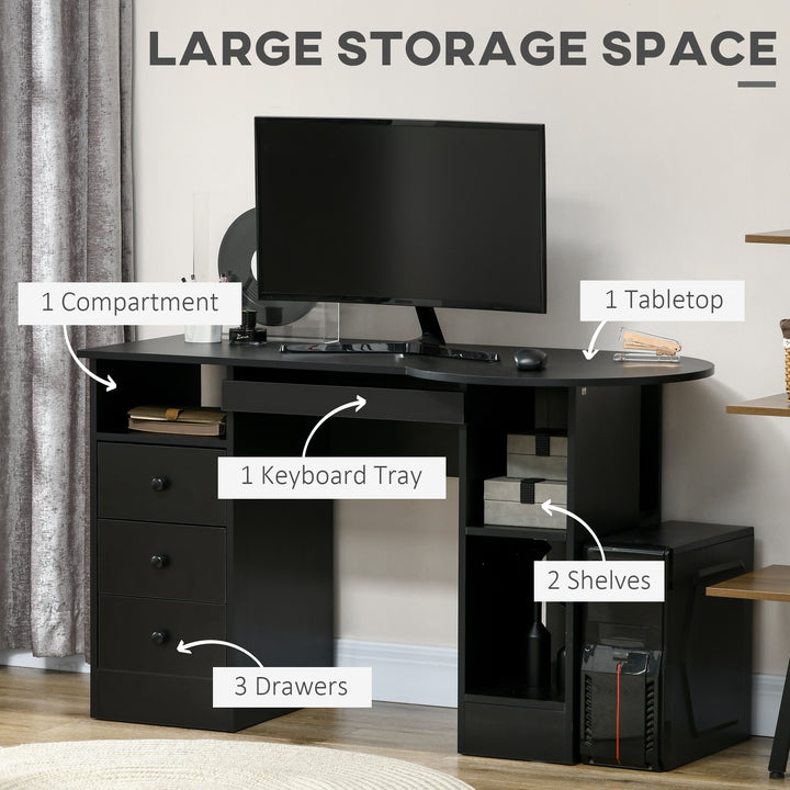 HOMCOM Computer Desk with Storage, Home Office Laptop Table with Shelves and Drawers, Modern Workstation Desk with Keyboard Tray for Study, Living Room, Black