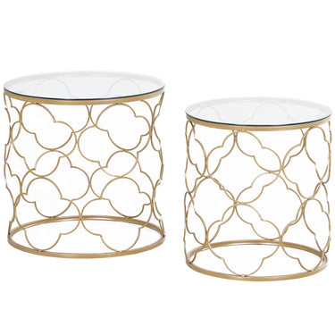 HOMCOM Set of 2 Nesting Table Coffee End Table Set Modern for Living room Furniture Decor Gold Tempered Glass