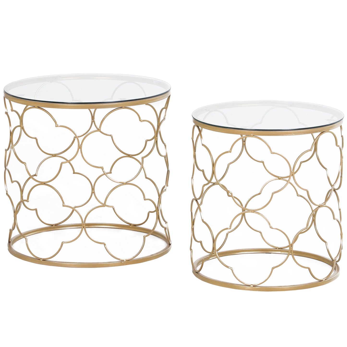 HOMCOM Set of 2 Nesting Table Coffee End Table Set Modern for Living room Furniture Decor Gold Tempered Glass