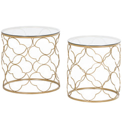 HOMCOM Set of 2 Nesting Table Coffee End Table Set Modern for Living room Furniture Decor Gold Tempered Glass