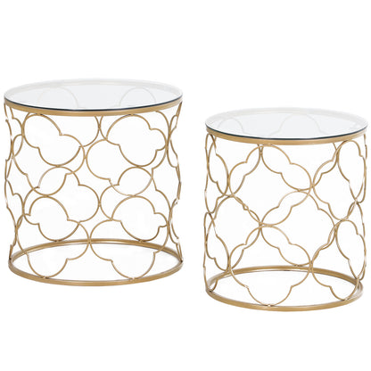 HOMCOM Set of 2 Nesting Table Coffee End Table Set Modern for Living room Furniture Decor Gold Tempered Glass