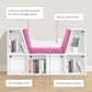 HOMCOM 6-Cubby Bookcase with Seat Cushion, Cube Storage Shelf with Reading Nook for Home Office, Study, Pink