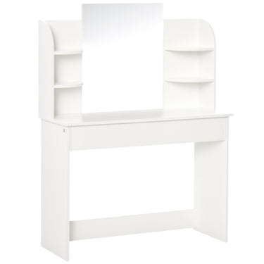 HOMCOM Vanity Desk with Mirror, Makeup Vanity with Open Shelves and Drawer, Dressing Table for Bedroom, White