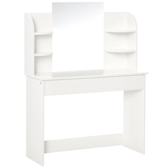 HOMCOM Vanity Desk with Mirror, Makeup Vanity with Open Shelves and Drawer, Dressing Table for Bedroom, White