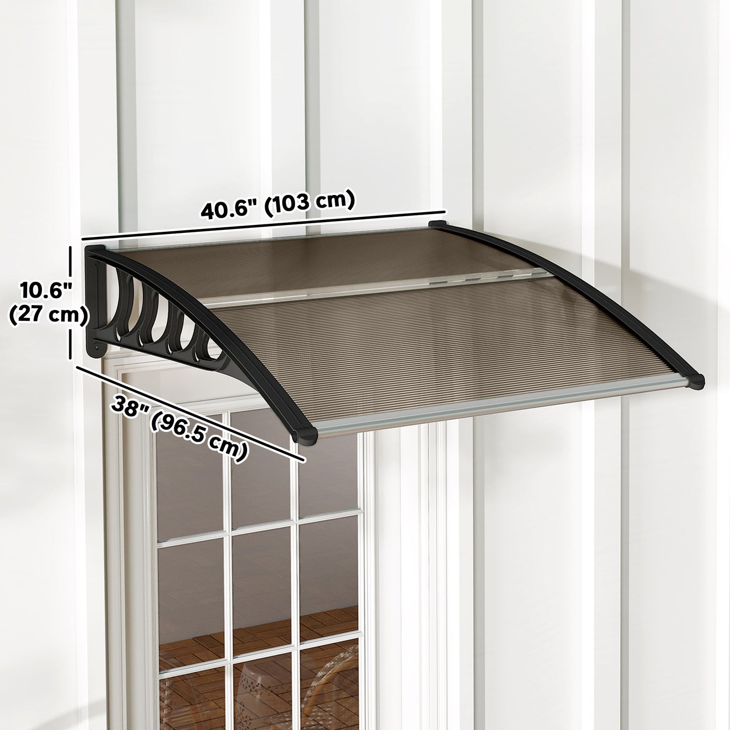 Outsunny Window Awning Door Canopy, Polycarbonate Front Door Outdoor Patio Cover, Sun Shelter, Hollow Sheet for UV, Rain, Snow and Sunlight Protection, Brown, 40" x 80"