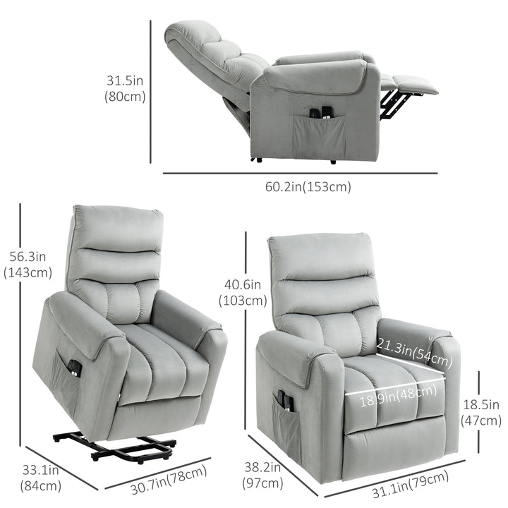 HOMCOM Lift Chair for Elderly, Massage Recliner Chair with 8 Vibration Points, Footrest, Remote Control, Side Pockets, Grey