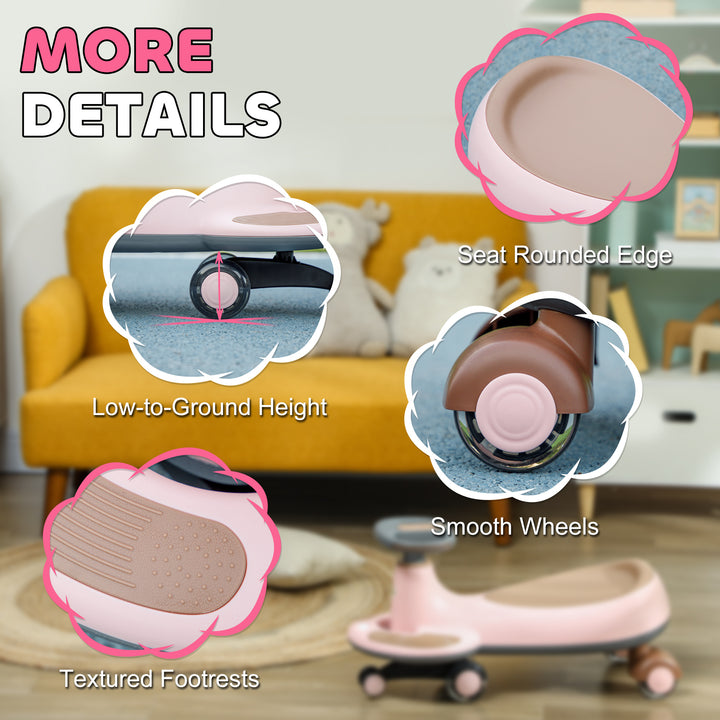 Qaba Kids Wiggle Car w/ Parent Traction Rope, Music, Light, Blue