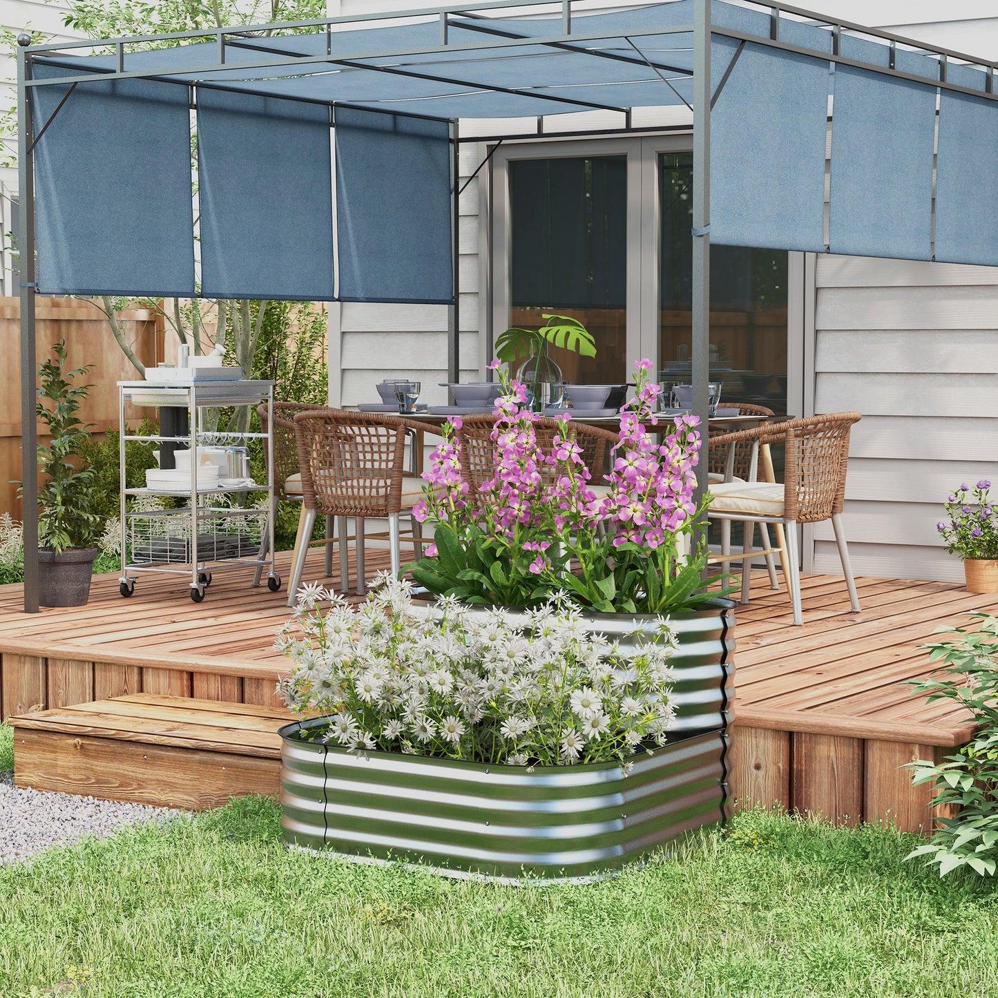 Outsunny 3.4'x3.4'x1' Outdoor Raised Garden Bed, 2-Tier Galvanized Planter Box with Safety Edging for Vegetable, Flower, Fruit
