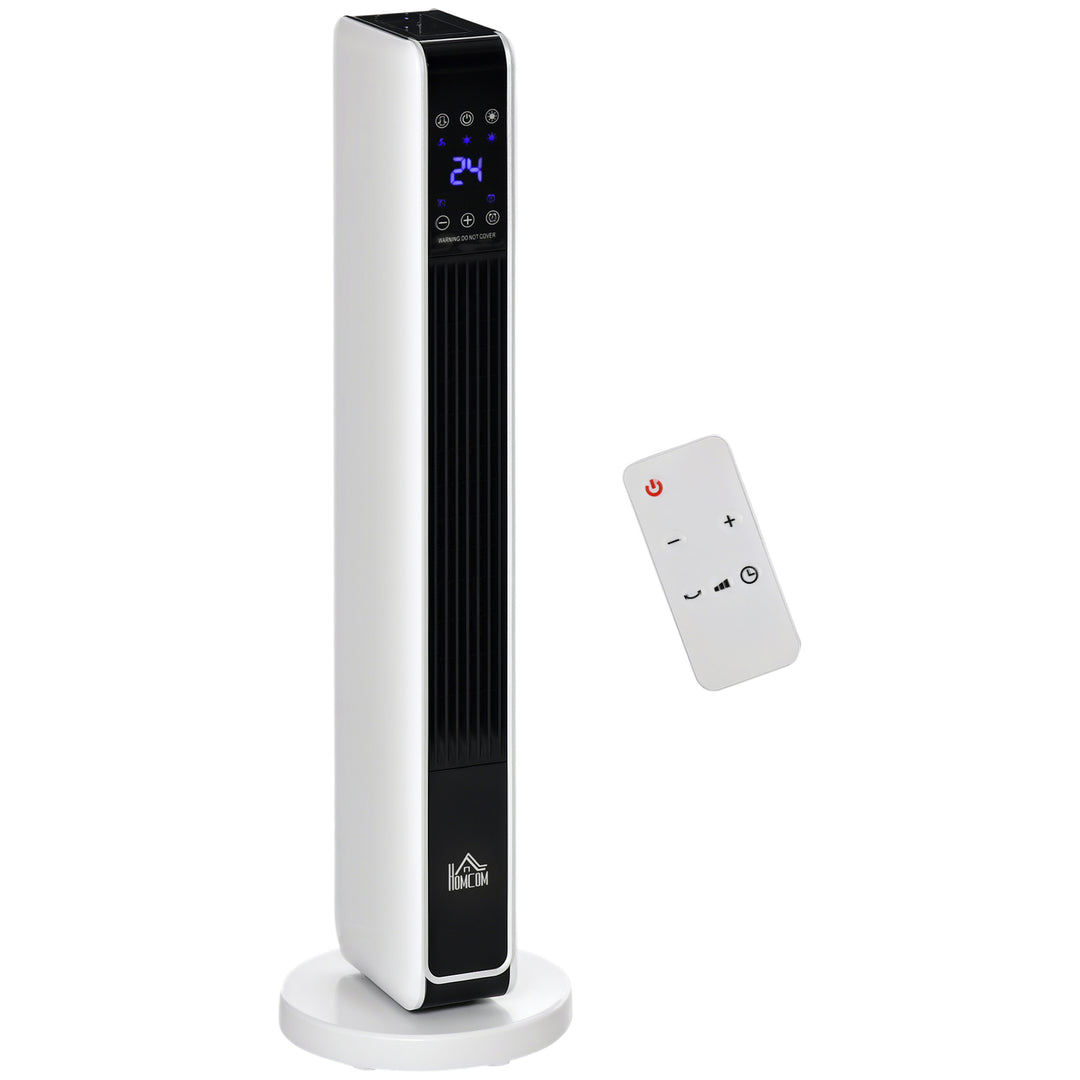 HOMCOM Ceramic Tower Heater, Oscillating Space Heater with Remote Control, Timer, Tip-Over & Overheat Protect, 750W/1500W