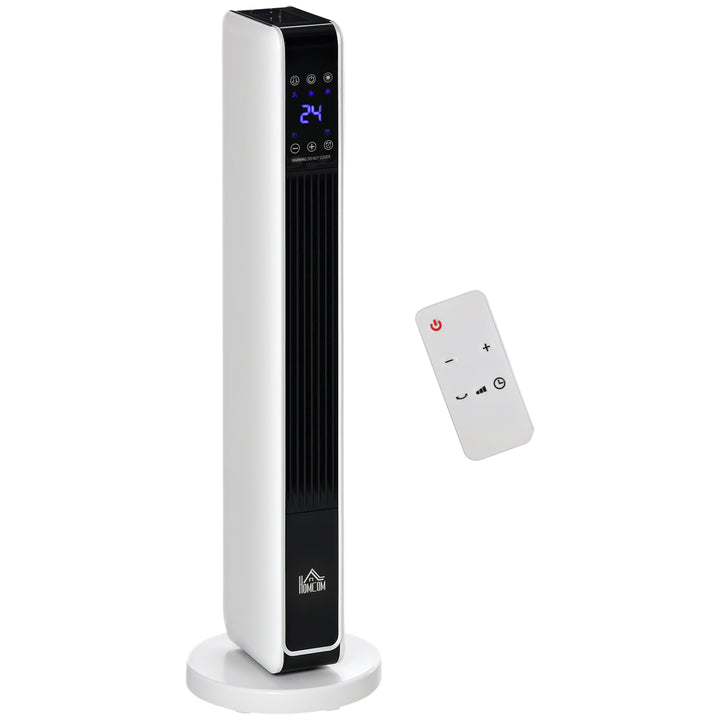 HOMCOM Ceramic Tower Heater, Oscillating Space Heater with Remote Control, Timer, Tip-Over & Overheat Protect, 750W/1500W