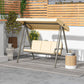 Outsunny 3 Seater Patio Swing Chair, Porch Swing with Adjustable Canopy and Removable Cushions, Outdoor Swing Seat, Beige