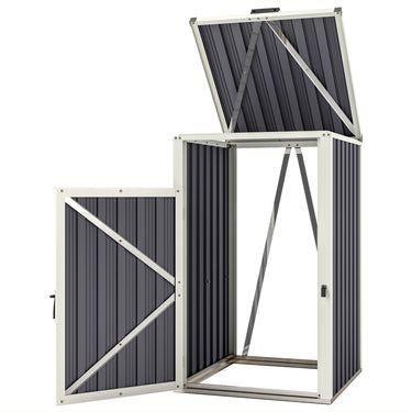 Outsunny Single Garbage Bin Shed, Lockable Outdoor Storage Shed with Openable Lid, Galvanized Frame for Garden Patio, Dark Grey