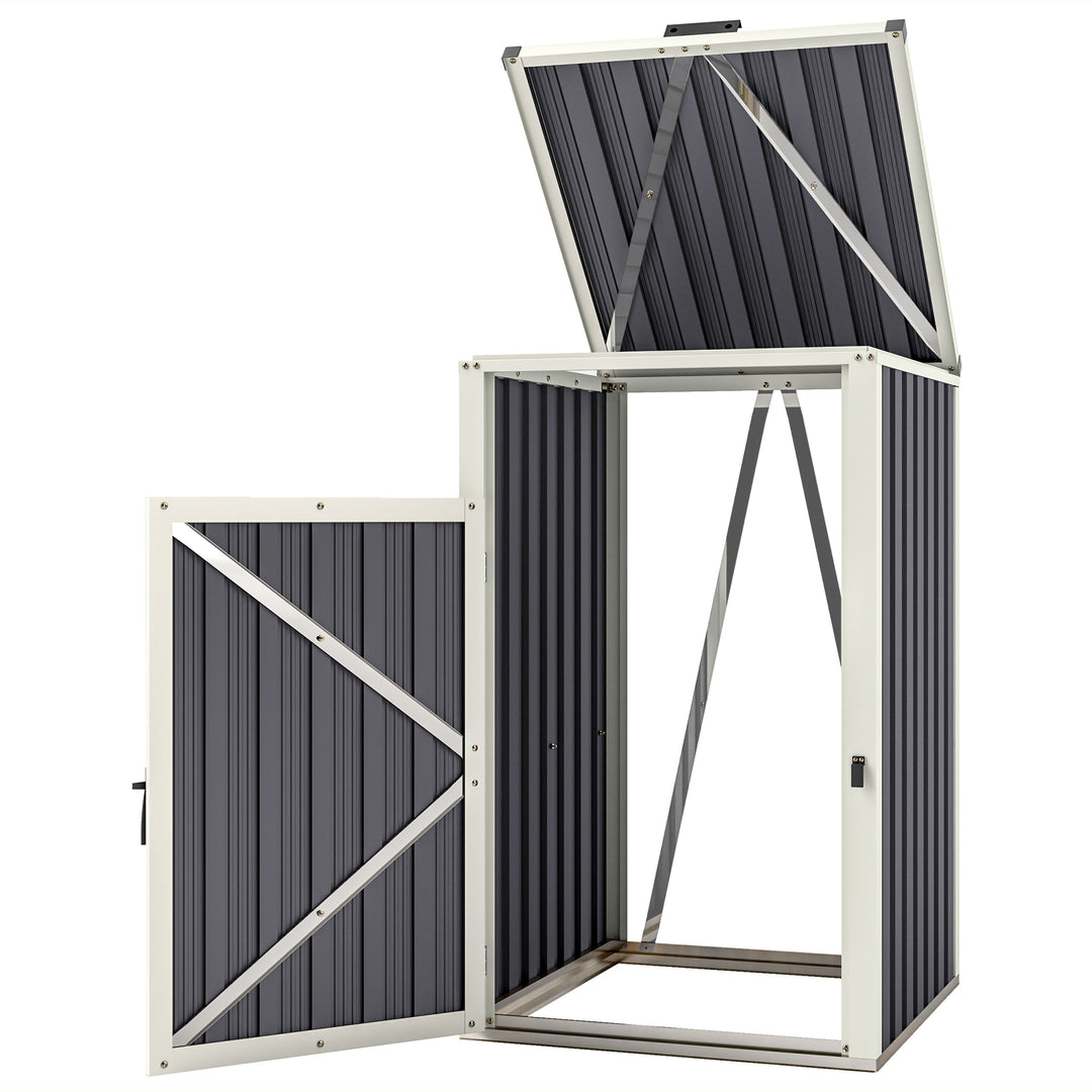 Outsunny Single Garbage Bin Shed, Lockable Outdoor Storage Shed with Openable Lid, Galvanized Frame for Garden Patio, Dark Grey