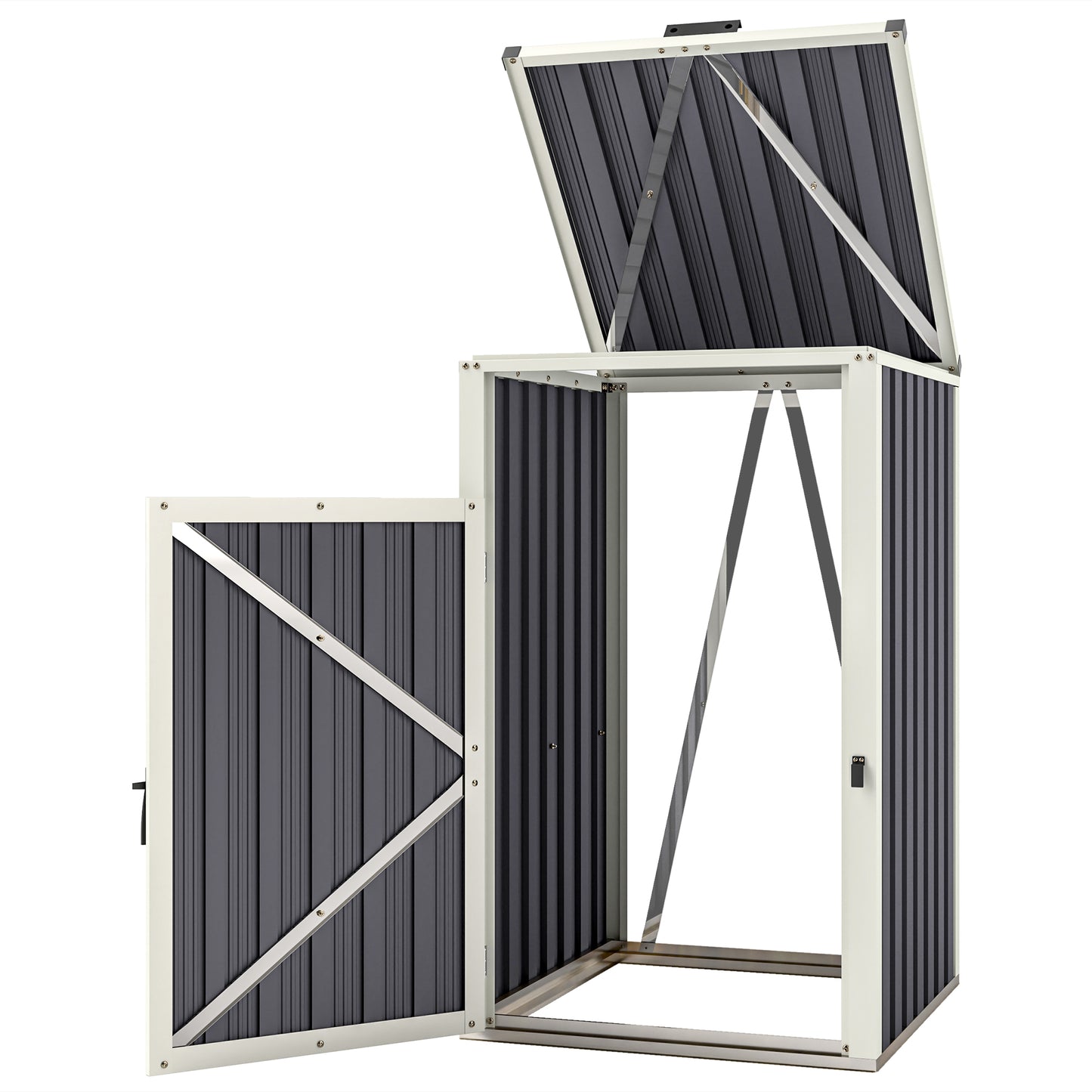 Outsunny Double Garbage Bin Shed, Lockable Outdoor Storage Shed with Openable Lid, Galvanized Frame for Garden Patio, Dark Grey