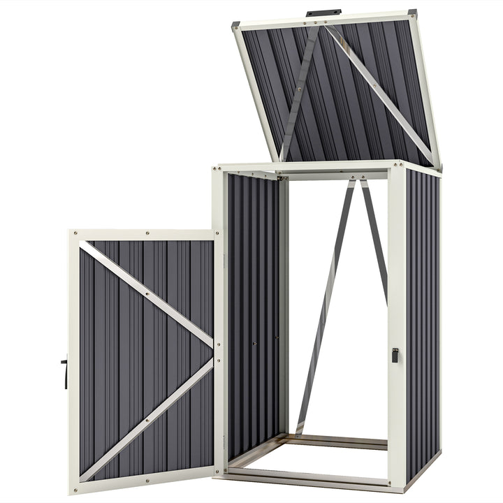 Outsunny Single Garbage Bin Shed, Lockable Outdoor Storage Shed with Openable Lid, Galvanized Frame for Garden Patio, Dark Grey