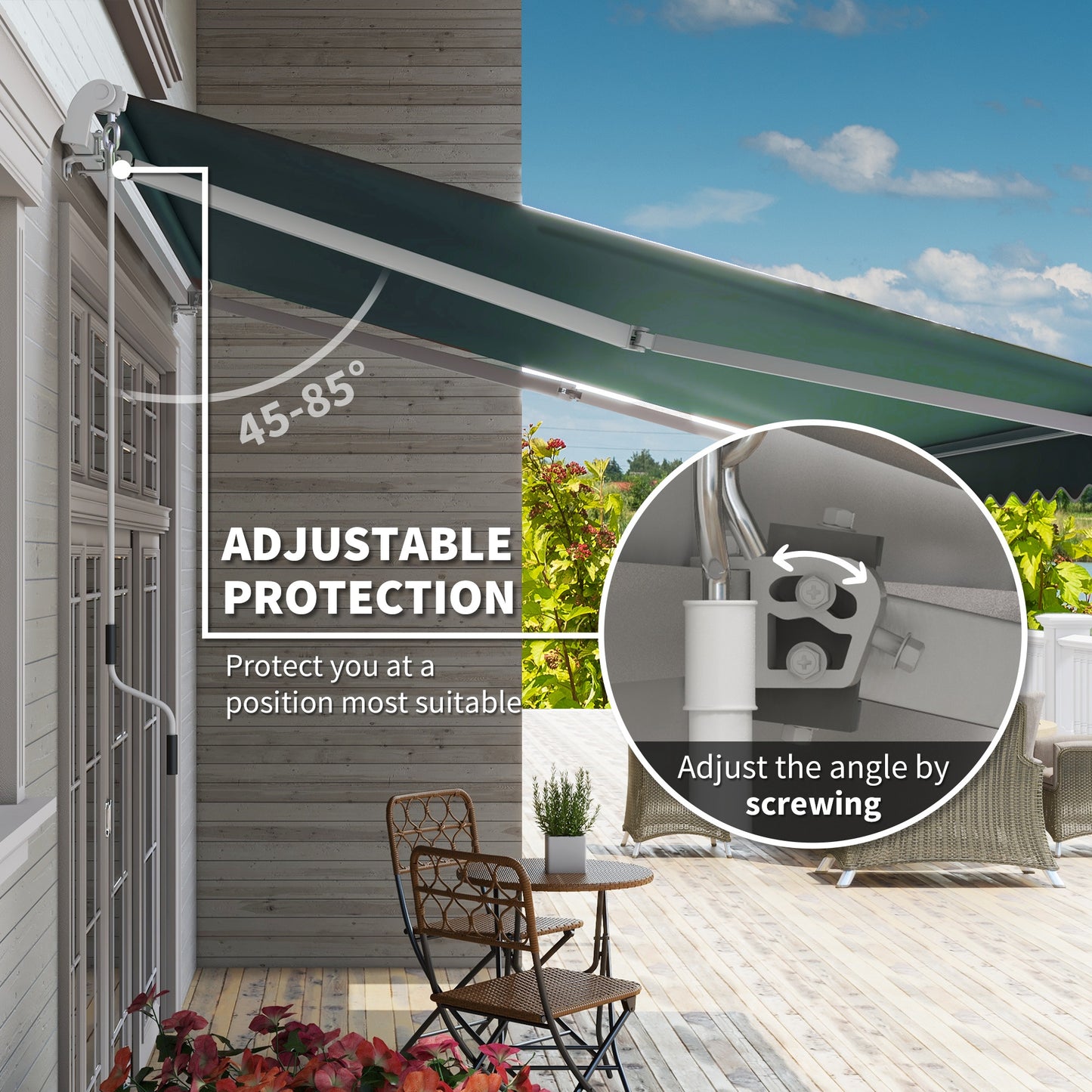 Outsunny 12' x 8' Retractable Awning Patio Awnings Sun Shade Shelter with Manual Crank Handle, UV & Water-Resistant Fabric and Aluminum Frame for Deck Balcony Yard, Green