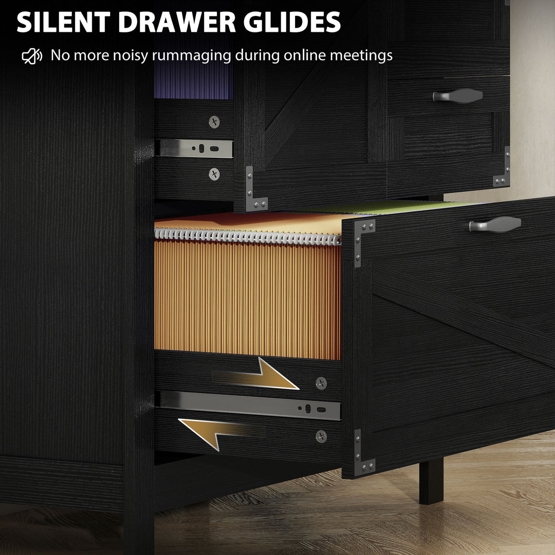 HOMCOM Lateral Filing Cabinet, Farmhouse File Cabinet with 4 Drawers, Fit Letter/A4/Legal Hanging Files, Black Wood Grain