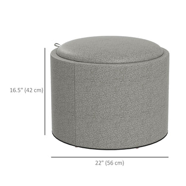 HOMCOM Round Coffee Table, End Table with Hidden Storage and Tray Top, Linen Upholstered Footrest for Living Room