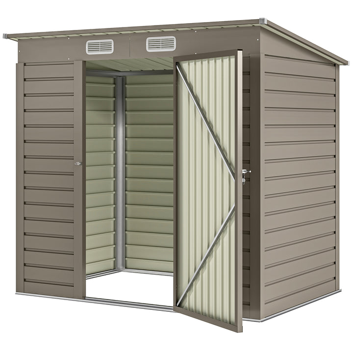 Outsunny 6 x 4FT Galvanized Garden Storage Shed, Metal Outdoor Shed with Double Doors and 2 Vents, Grey