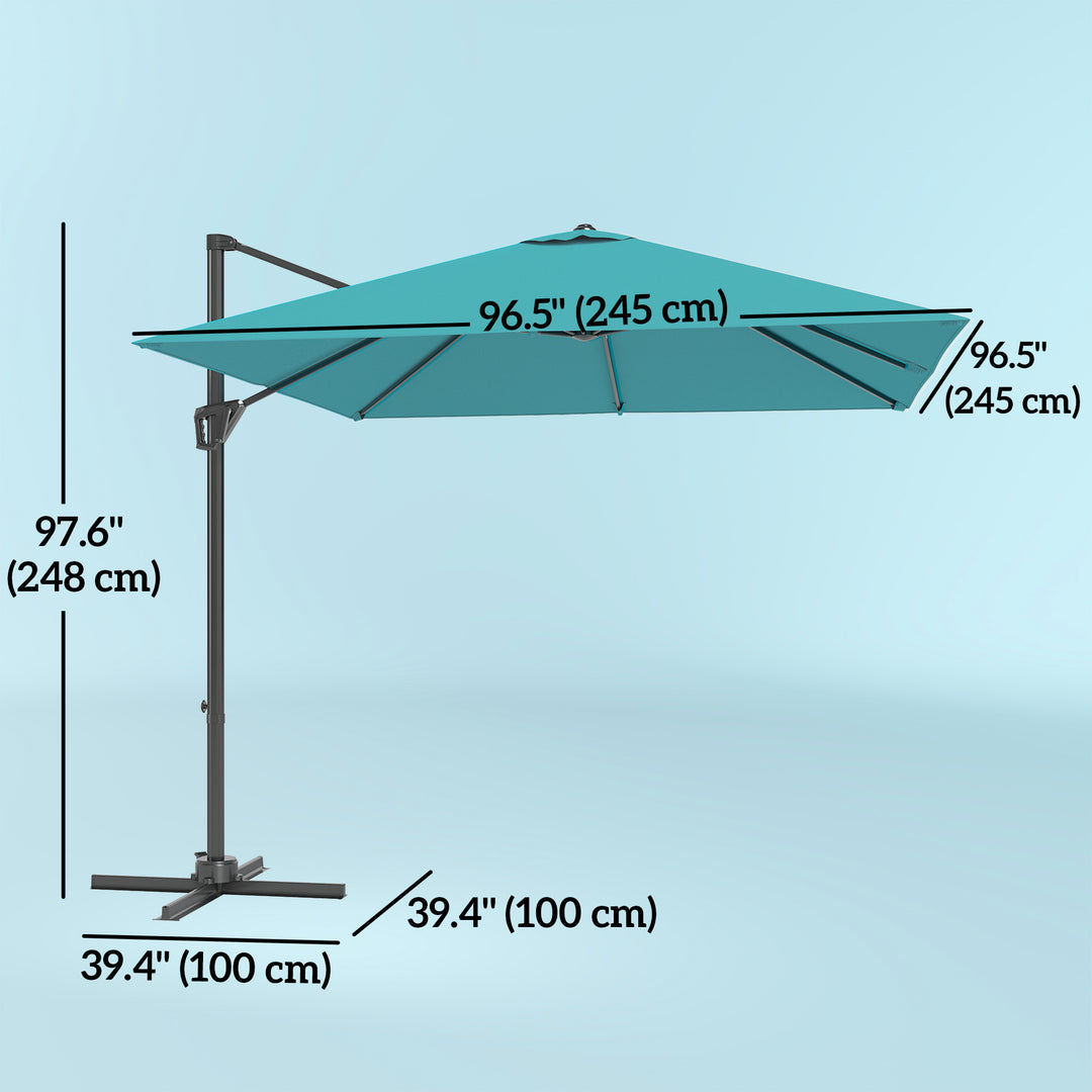 Outsunny 8'x8' Square Patio Hanging Offset Umbrella, Outdoor Cantilever Parasol w/ Cross Base, Cream White