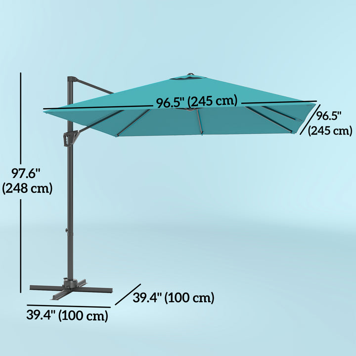 Outsunny 8'x8' Square Patio Hanging Offset Umbrella, Outdoor Cantilever Parasol w/ Cross Base, Cream White