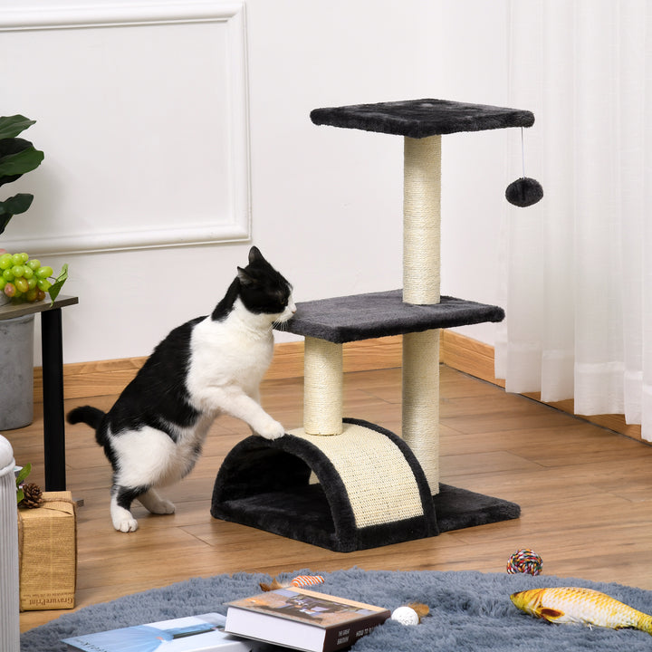 PawHut 28" Cat Tree with Scratching Post, Pad, Toy Ball for Indoor Cats, Grey
