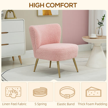 HOMCOM Lounge Chair for Bedroom Living Room Chair with Soft Upholstery and Gold Legs Pink