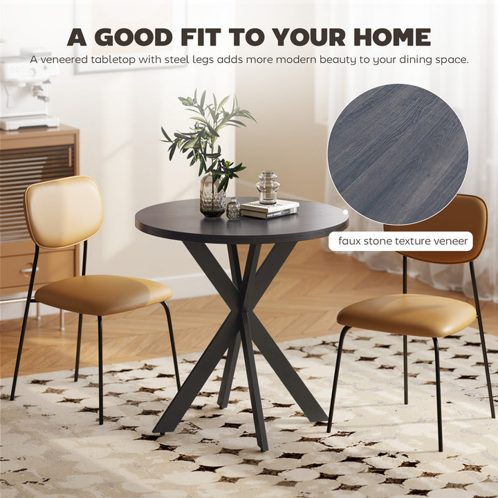 HOMCOM 29" Dining Table, Contemporary Round Kitchen Table with Steel Legs, Grey