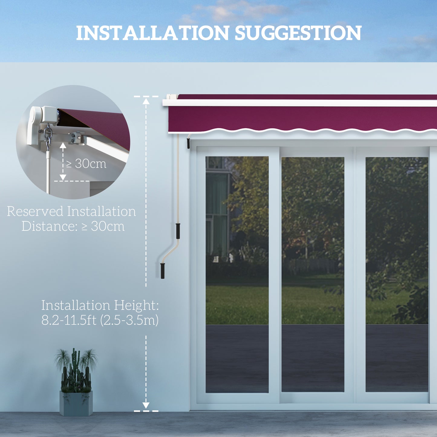 Outsunny 10' x 6.5' Manual Retractable Awning with LED Lights, Aluminum Frame Sun Canopies for Patio Door Window, Yellow/Grey