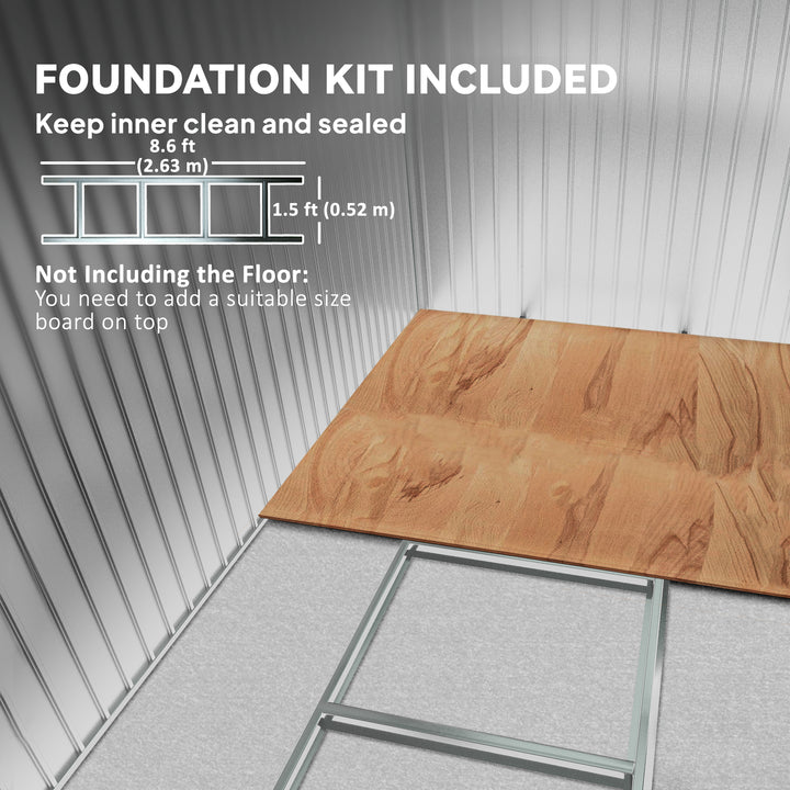 Outsunny 9x4 Outdoor Storage Shed Galvanized Steel Garden Shed with Foundation Kit, Ventilation & Doors, Dark Grey