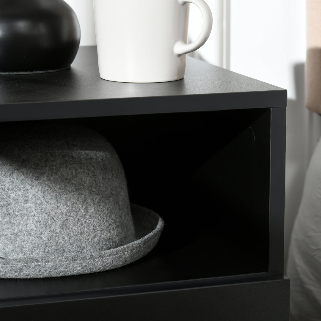 HOMCOM LED Nightstand, Bedside Table with LED Lights, Drawer, 2 Shelves, Remote, Side Table for Living Room, Bedroom