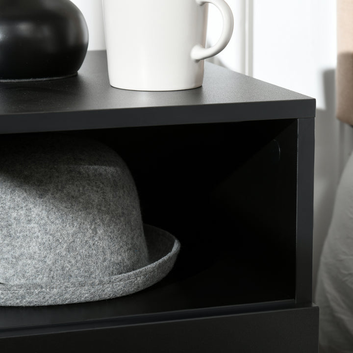 HOMCOM LED Nightstand, Bedside Table with LED Lights, Drawer, 2 Shelves, Remote, Side Table for Living Room, Bedroom