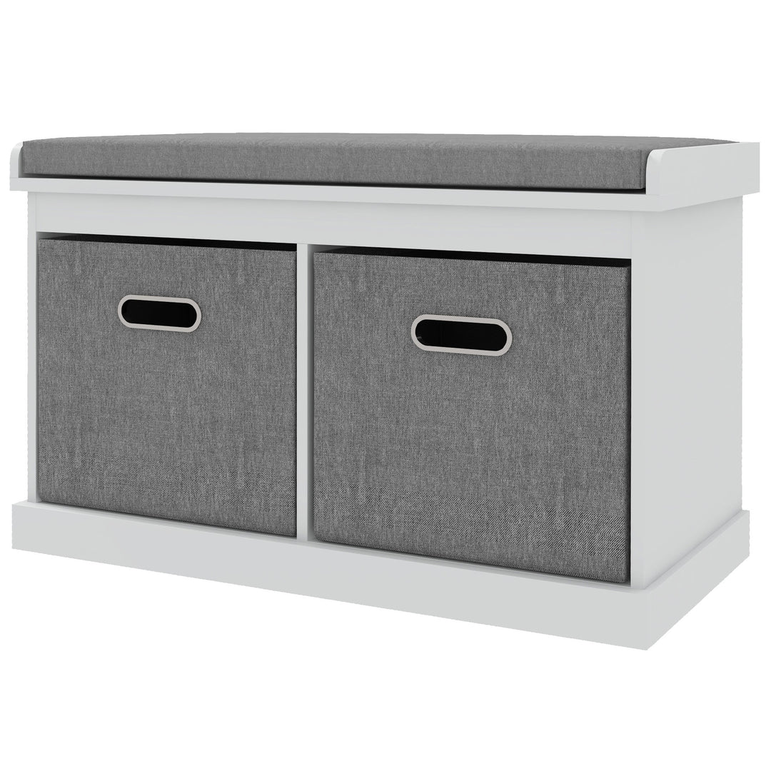 HOMCOM Shoe Storage Bench with Seat, Entryway Bench Seat with Cushion, 2 Fabric Drawers for Hallway, White