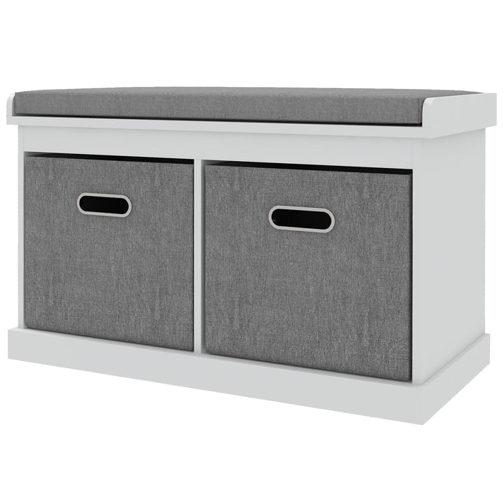 HOMCOM Shoe Storage Bench with Seat, Entryway Bench Seat with Cushion, 2 Fabric Drawers for Hallway, White