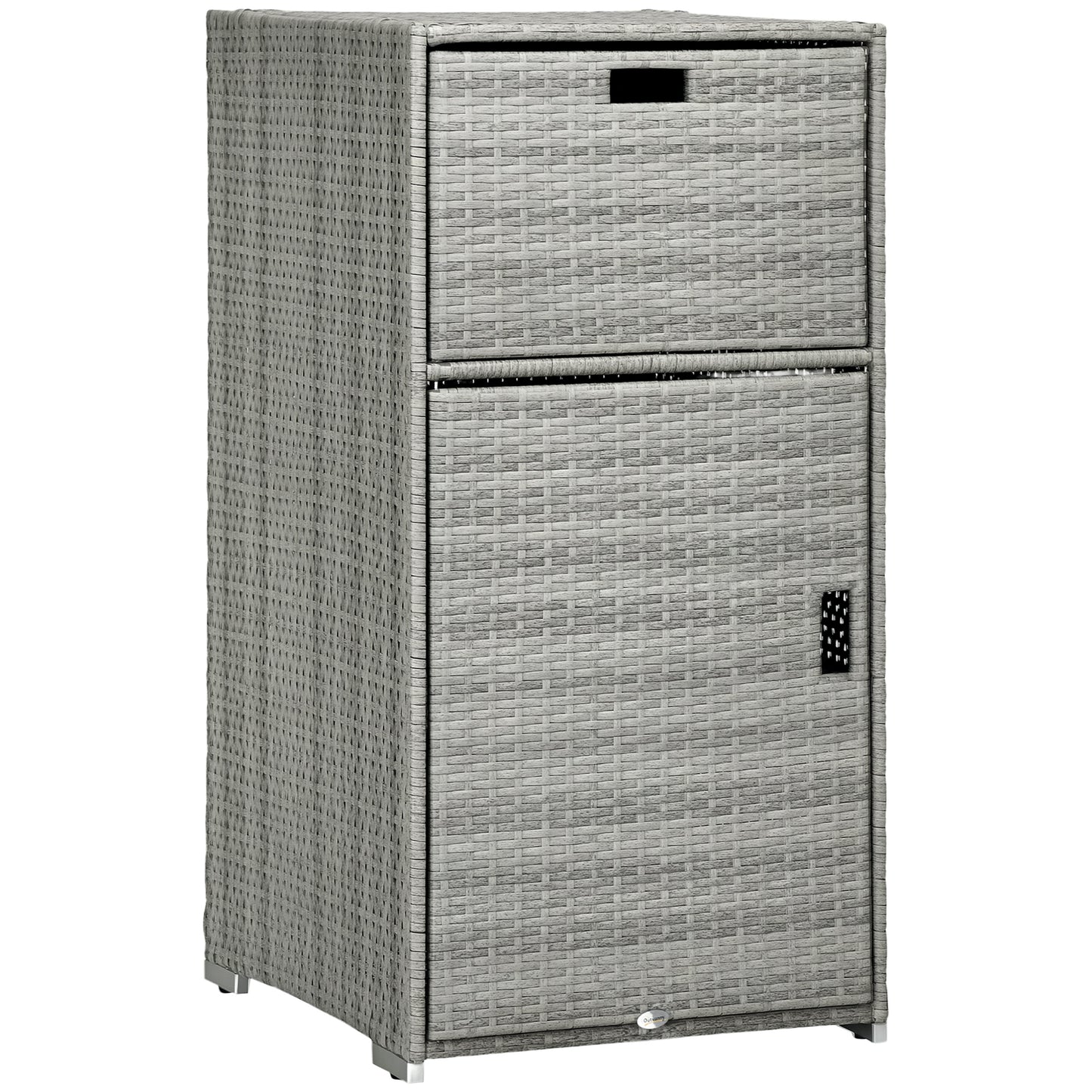 Outsunny Patio Storage Cabinet, Outdoor Towel Rack for Pool, Waterproof PE Rattan Wicker, Hot Tub Accessory, with Basket Drawer, Mixed Grey