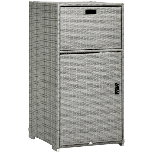 Outsunny Patio Storage Cabinet, Outdoor Towel Rack for Pool, Waterproof PE Rattan Wicker, Hot Tub Accessory, with Basket Drawer, Mixed Grey