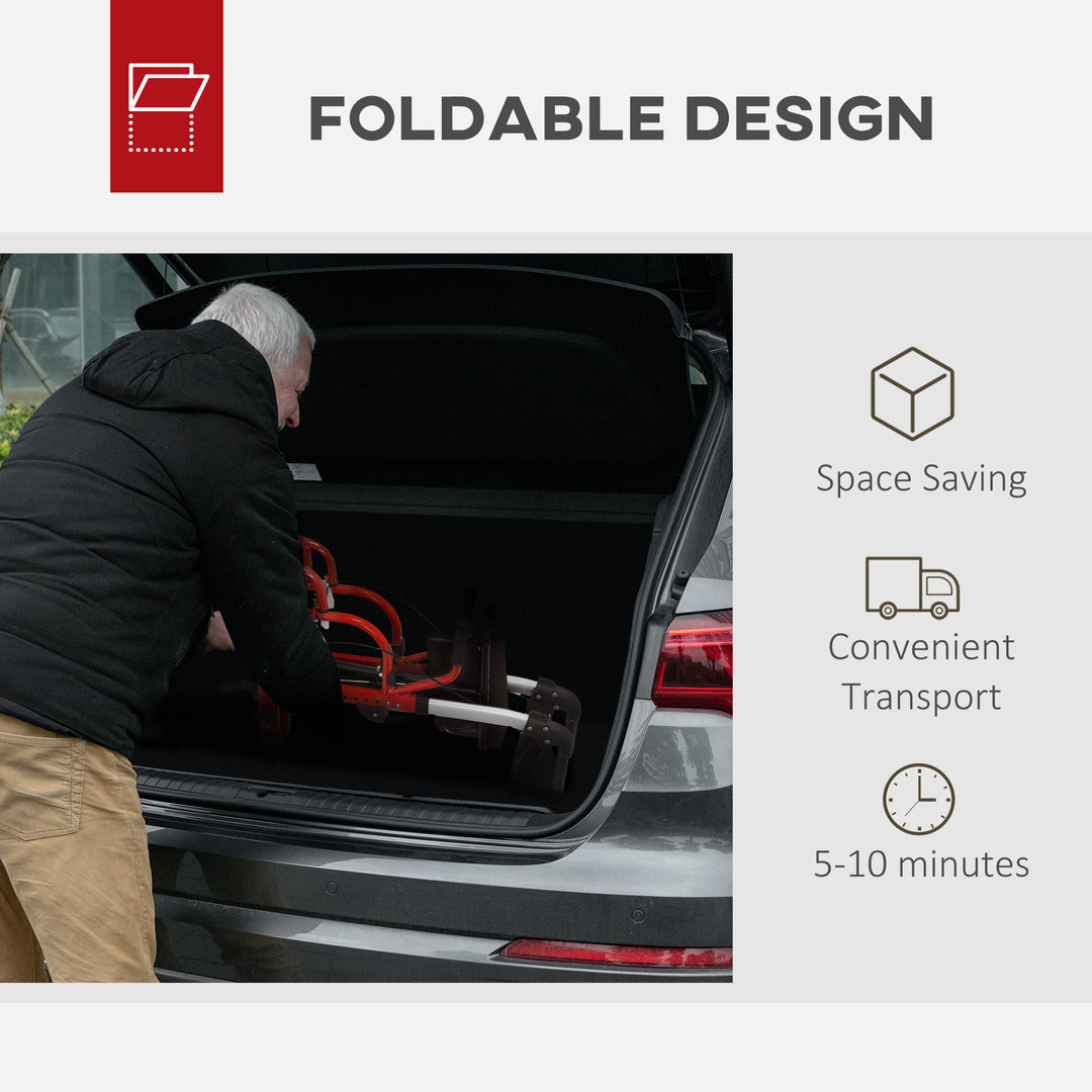 HOMCOM Rollator Walker with Seat, Folding Rolling Walker with 8" Wheels, Walker for Seniors with Adjustable Height, Red