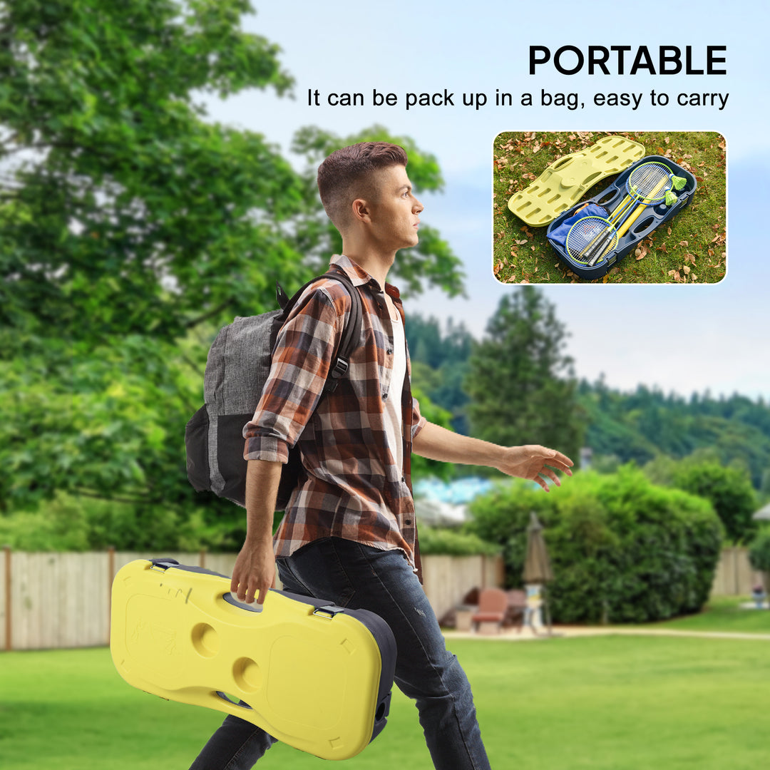 HOMCOM Portable Badminton Net Set with 9.5x5 ft Net, Foldable Badminton Net with 2 Shuttlecocks, 2 Badminton Rackets and 1 Suitcase, for Indoor Outdoor, Beach, Backyard